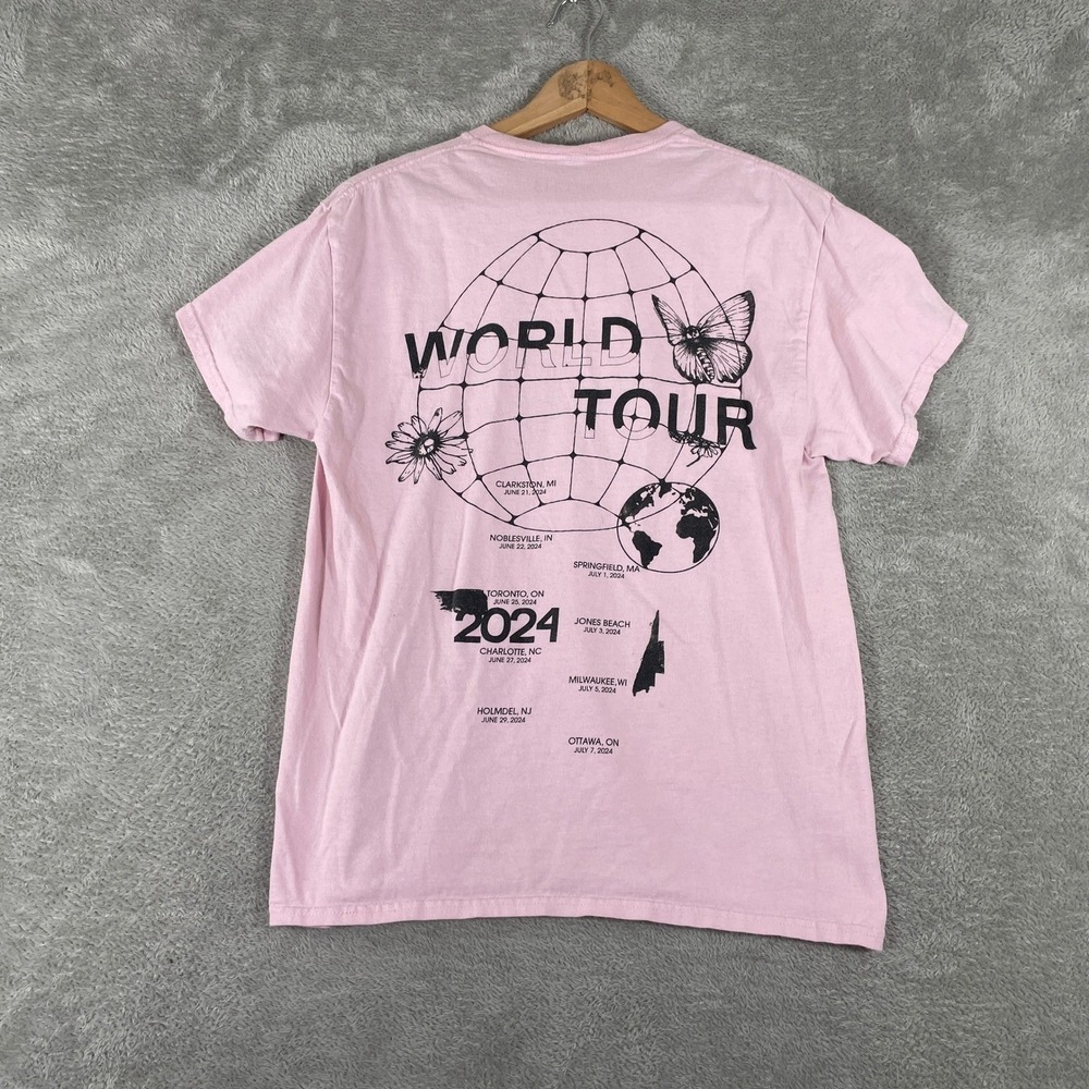 Maroon 5 Shirt Mens Medium Pink 2024 World Tour Concert Band Butterfly Globe